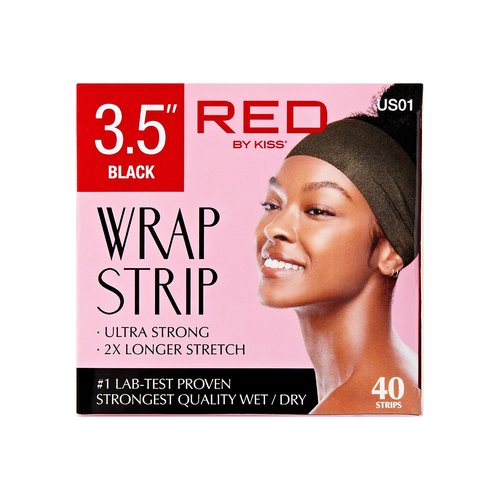 Red by Kiss Hair Wrapping Strip, Ultra Strong 2X Longer Stretch, 40 Strips, Suitable for Wet/Dry Hair, White, Styling Paper for Sleek Hairstyles (3.5", Black, 1 PACK)