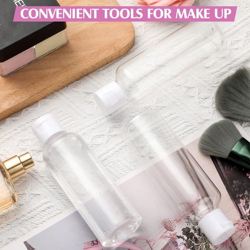 Gandeer 50 Piece 3.4 oz Travel Bottles Set Clear Plastic Refillable Squeeze Bottles with Flip Cap Dispensers and 2 Funnels for Travel-size Liquid Cosmetics(Clear, White)