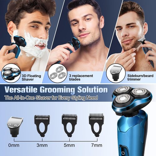 Electric Razor for Men, Mens Shaver for Wet Dry Beard/Sideburns/, Cordless Electric Shavers for Men Floating Head Replaceable Blades, IPX7 Waterproof Travel Kit