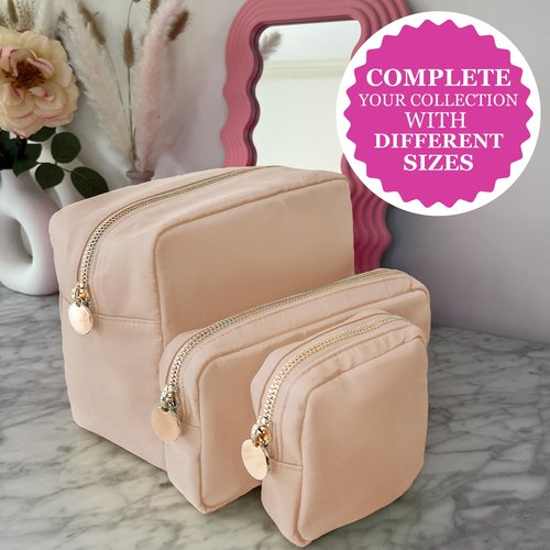 DANCOUR Makeup Bag with Compartments, Large Makeup Organizer, Travel Cosmetic Bag, Makeup Case, Cosmetic Bag for Women, Travel Pouch, Beige Makeup Bag with Dividers