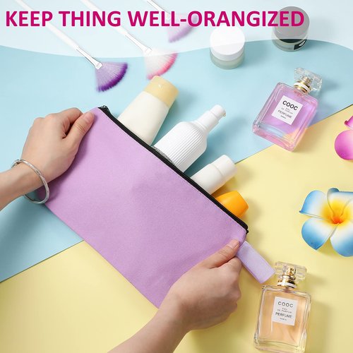 Saintrygo 10 Pieces Canvas Makeup Bags Bulk for Women Travel Cosmetic Organizer Plain Storage Pouch Multi-Purpose Blank Travel Toiletry DIY Craft Bags with Zipper(Pastel,9.8 x 5 x 2 Inch)