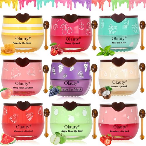 9 PCS Bee Lip Balm Lip Mask Honey Pot, Nourishing Hydrating Balm Honey Pot for Dry, Chapped & Cracked Lips with Propolis, Lip Sleeping Mask - Soften, Smooth & Reduce Lip Lines