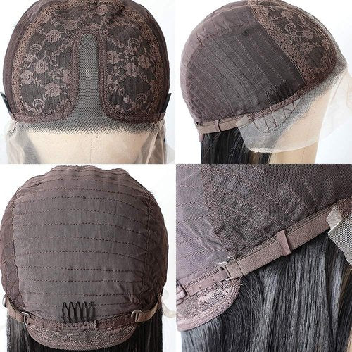 QD-Tizer Lace Front Wigs Black Color Long Straight Hair Synthetic Lace Front Wigs for Women Natural Hairline Middle Part Heat Resistant Glueless Lace Wigs 24 inch