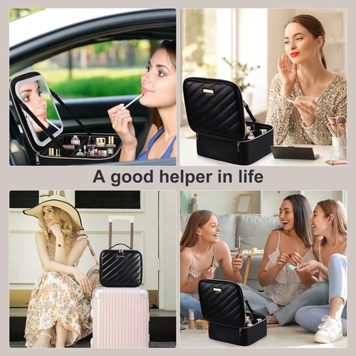 yehapp Travel Makeup Bag with Led Mirror, Portable Makeup Train Case Led Makeup Bag with Mirror Makeup Organizer Bag Travel Organizer Bag Makeup Case Ideal Gifts for Women