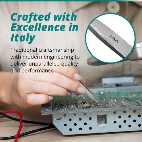 Excelta 3-SA-PI Straight Very Fine Precision Pointed Tweezers, 4.75 Inch, Conductive Anti-Magnetic Stainless Steel 316L, Ideal for Magnification Work, Made in Italy, Intermediate