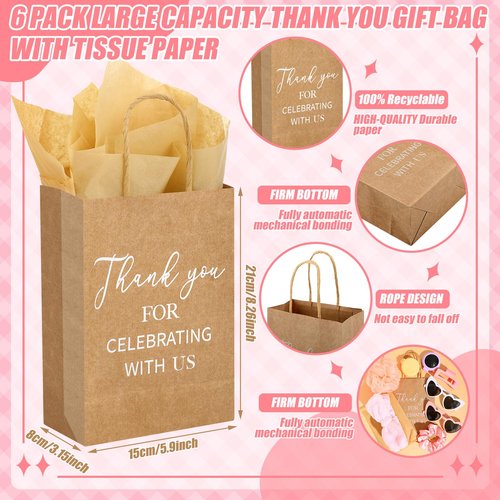 CraftyDream 6 Sets Baby Shower Prizes for Game Winners Thank You Gift Bags with Tissue Paper Sunglasses Square Hair Clip Hair Scrunchies Headband Bath Sponges for Baby Shower Bridal Shower Game Gifts