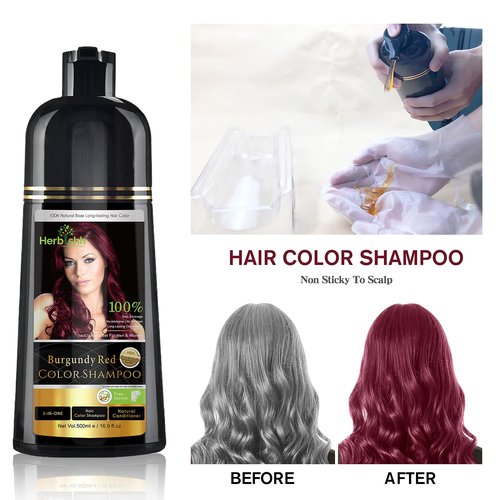 Herbishh Hair Strengthening Combo: Color Shampoo Dye 500ml Burgundy + Argan Oil Conditioner for Frizz Control, Damage Repair & Deep Conditioning - 30ml