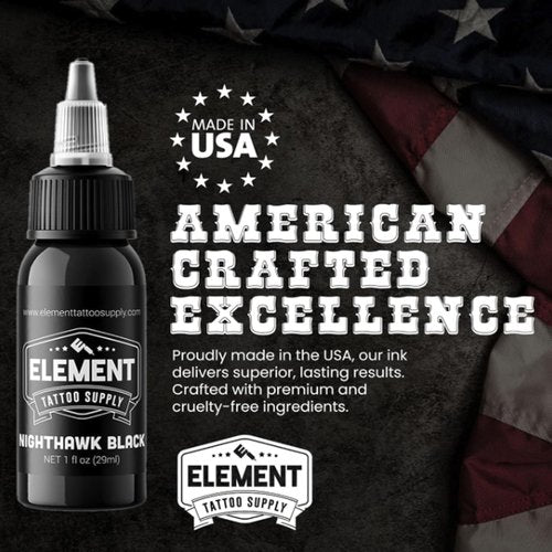 Element Tattoo Supply Nighthawk Black Tattoo Ink 2 oz Bottle Professional Tatto Ink Super Dark Formula for Lining Shading Mixing and Consistent Color On Human Skin