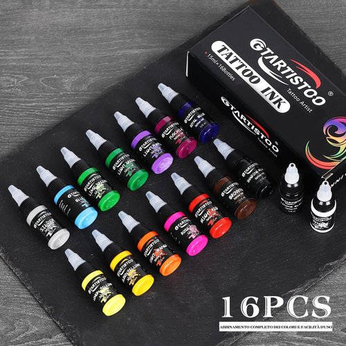 Tattoo Ink Set 16 Colors 1/2 oz (15ml) Professional Pigment Tattoo Supply Kit Ink