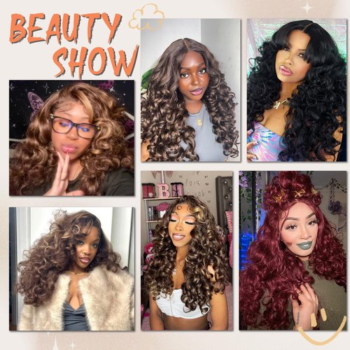 SOKU Long Curly Lace Front Wig for Black Women Highlight 13x4x1 Synthetic Lace Front Wigs Glueless Pre-Plucked Hairline with Baby Hair 22 Inch Heat Resistant (Highlight Brown)