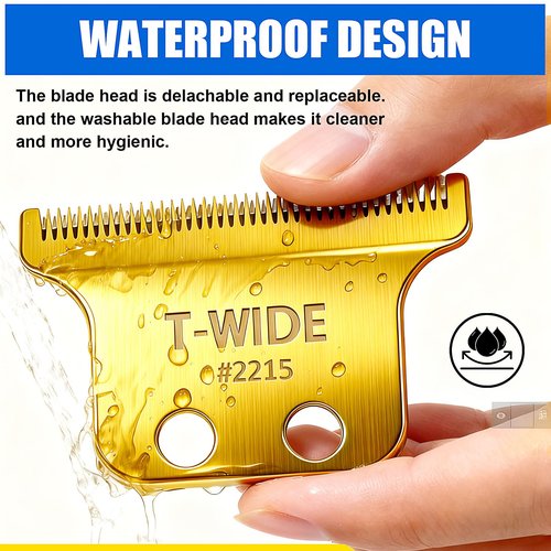 2PCS 2215 Replacement T Wide Blades Compatible with Wahl 5 Star Detailer Li Trimmer(8081) and (8171) - Adjustable Stainless-steel Zero-Gap Trimmer Blade ((3PCS-Gold)