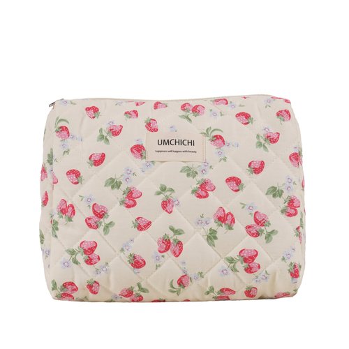 Umchichi Makeup Bag, Quilted Cosmetic Bag, Large strawberry Makeup Bag for women, Cotton Makeup Set, Cute Toiltry Bag for travel.