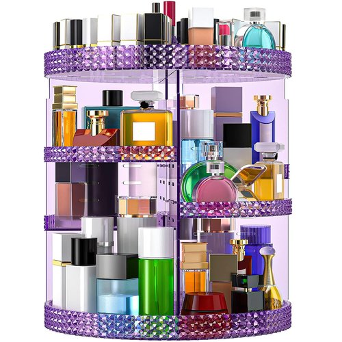 Makeup Organizer 360 Degree Rotating Cosmetic Storage Organizer, Acrylic Make Up Organizer, Large 7 Layers 360 Makeup Organizer, Fits Makeup Brushes, Lipsticks, Bathroom, Vanity, X-Large Purple