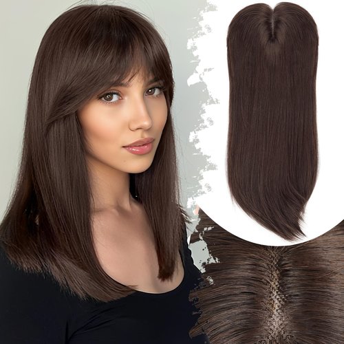 Eawwii Hair Topper for Women Clip in Bangs – 18 Inch Medium Length Straight 360° Full Coverage Dark Brown,Synthetic Natural Looking Piece for Thinning Hair