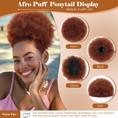 Fullart Afro Puff Drawstring Ponytail, #33 Dark Auburn 100% Remy Human Hair