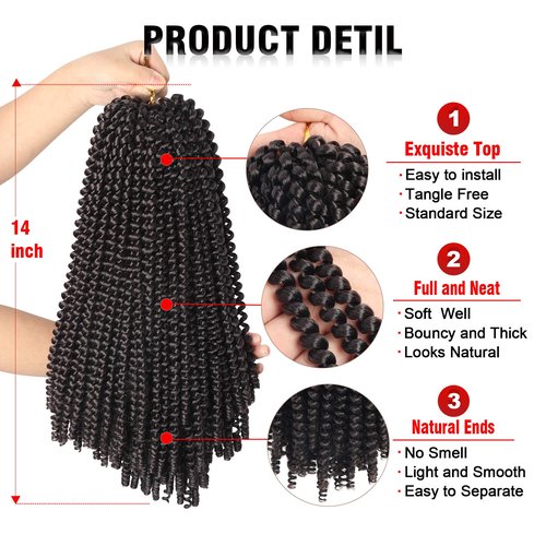 14 Inch Spring Twist Crochet Braids Hair for Butterfly Locs Bomb Twist Crochet Hair Beyond Beauty Ombre Colors Synthetic Fluffy Hair Extension 3 Packs 30 Strands 190g/Pack(14 Inch, #4)
