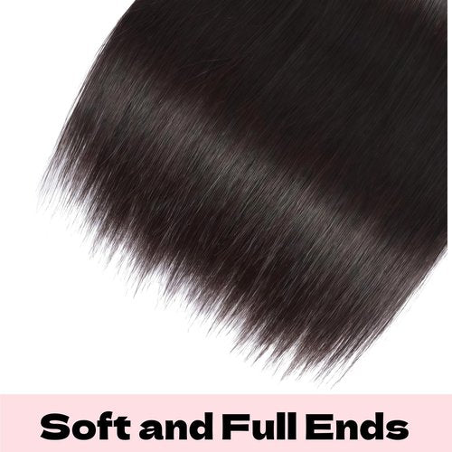 KODRHAR Human Hair Bundles Straight 10 12 14 Inch Straight Human Hair Weave 3 Bundles Silky Hair Bundles Brazilian 3 Bundles Human Hair Extensions for Women Deals Natural Black Bundles