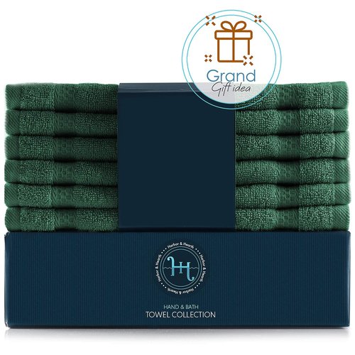 Hearth & Harbor Washcloths 12 Pack - 100% Cotton Washcloth for Body and face, High Absorbent and Soft 13"x13" Body Wash Cloth, Quick Dry - Hunter Green Washcloths