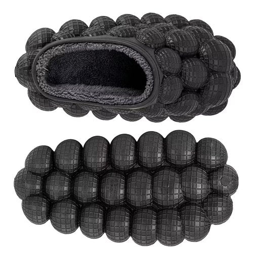 Jaeynow Massage Bubble Slides Women,Funny Lychee Spa Slippers for Men Indoor and Outdoor Non-Slip Bath Shower Shoes Bedroom House Gym Basketball Slides Sandals(Fuzzy Black 39/40)