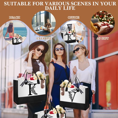 Aliceset Birthday Gifts for Women, Initial Canvas Tote Bag, 16oz Initial Glass Cup, Makeup Bag with Zipper for Mom Sister Friends(Letter K)