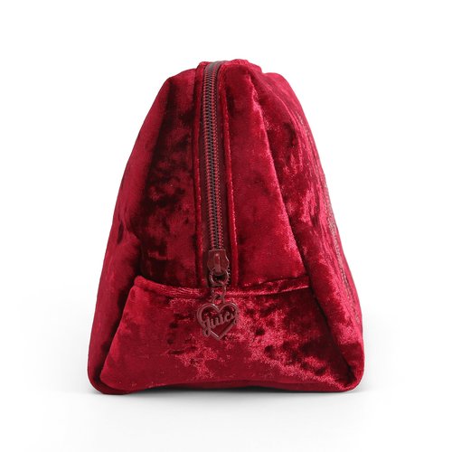 Juicy Couture Red Makeup Bag Cosmetics Organizer Travel Essentials Zip Top Wedge Crushed Velvet Sequin Logo