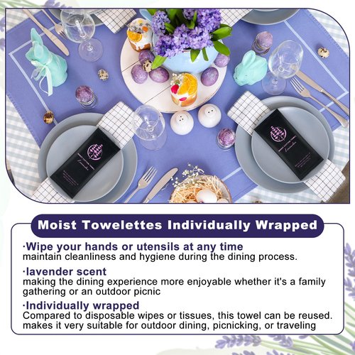 Moist Cotton Towel Bulk Moist Towelettes Individually Wrapped,White Towel Services,Refreshment Pre Moistened Towels for Dentist Travel Sport Party Hotel （Lavender,100)