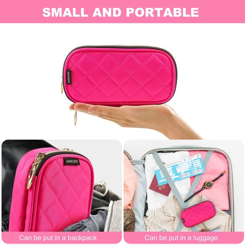 ANKUER Travel Makeup Bag for Women: Small Cosmetic Bag Organizer Cosmetic Case Pouch for Girls (Rose Red)