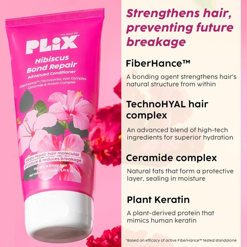 PLIX - THE PLANT FIX - Hibiscus Bond Repair Shampoo (200ml) + Conditioner (175ml) | Repairs Molecular Structure & Reduces Breakage | FiberHance & TechnoHYAL Hair Complex