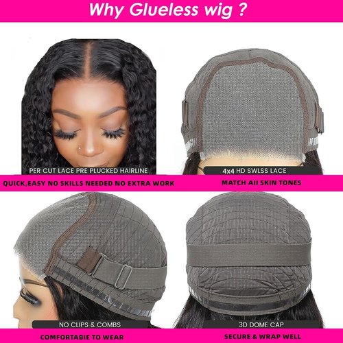 FCUFCU Glueless Wigs Human Hair Pre Plucked Pre Cut Deep Wave Bob Wig Human Hair 4x4 HD Lace Closure Wigs for Beginners 180% Density Natural Color 10 inch
