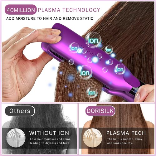 DORISILK 500 Degree High Temp Professional Hair Straightenr ， Ceramic Wide Flat Iron ，2 in 1 Hair Straightener and Curler，Plasma Flat Iron Hair Straightener Get Frizz-Free and Shiny (Purple)