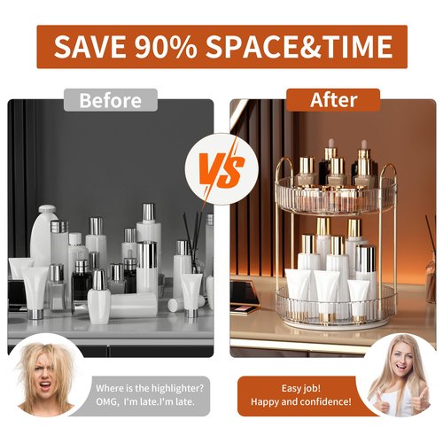 YCIA&DONE 360 Rotating Makeup Organizer and Storage for Vanity Bathroom Countertop, High Capacity Cosmetic Skincare Perfume Organizers for Dresser Lazy Susan (Clear White,2 Tiers)