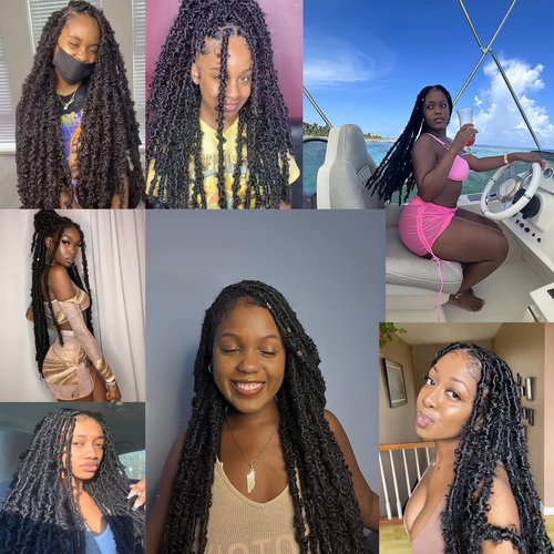 Beverlee Brown Butterfly Locs Crochet Hair 20 Inch Distressed Faux Locs Pre-looped 30 Goddess Locs Crochet Braids Handmade Extended Soft Locs For Women Extensions (6 Pack 30#)