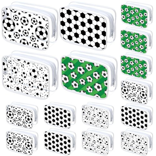 Meanplan 12 Pcs Soccer Theme Cosmetic Bag Clear PVC Makeup Bag Bulk Zippered Travel Toiletry Pouch Gift Accessories for Women Girls Birthday Party Favor Organizer