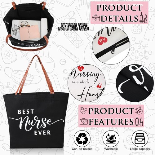 Queekay 2 Pcs Emergency Nurses Week Gifts Tote Bag Canvas Shoulder Makeup Cosmetic Bag Canvas Zipper Pouches for Vet Tech Medical Assistant