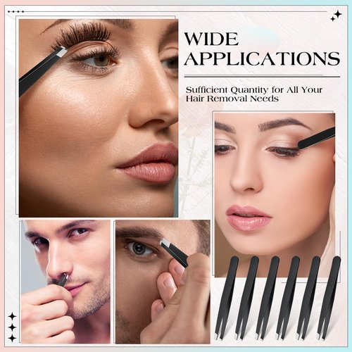 Lasnten 120 Pieces Stainless Steel Eyebrow Slanted Tweezers Black Slanted Tip Eyebrow Tweezers for Men and Women Removal Eyebrows,Ingrown Hair,Hand and Facial Hair,Lash Extension