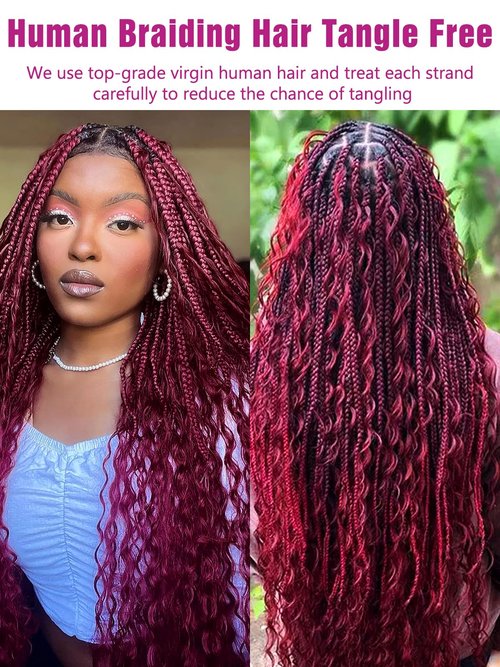 99J Burgundy Human Braiding Hair Deep Wave Bulk, No Weft Curly Braiding Hair Extensions for Boho Braids Wet and Wavy Braiding Human Hair Bundles(14inch,99j,100g)