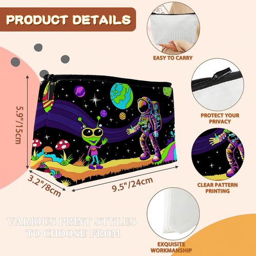 BUYIDUI Astronaut and Alien Trippy Makeup Bag Cosmetic Bag for Women Girls,Portable Makeup Bags Travel Toiletry Bag Organizer