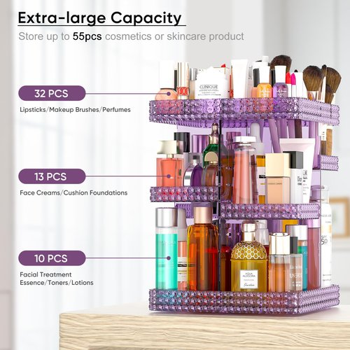 Famitree Makeup Perfume Organizer - 360 Rotating Acrylic Cosmetic Storage Make Up Organizer with Lazy Susan for Vanity & Dresser Countertop (Purple)