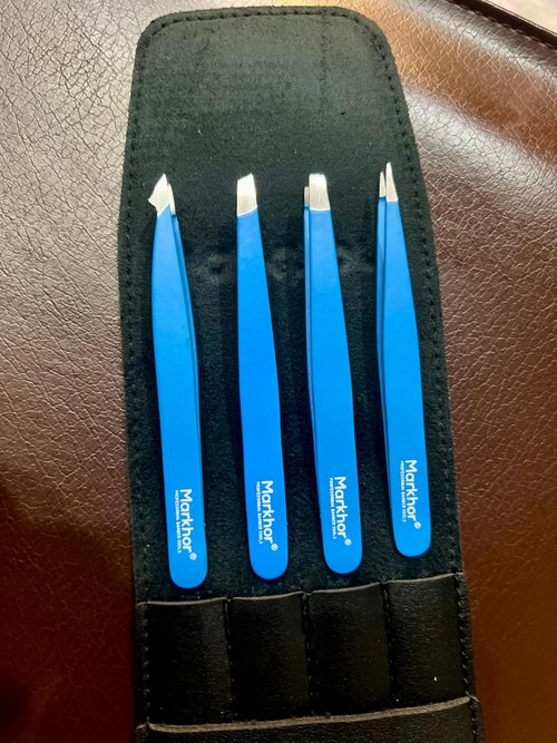 MARKHOR® Royal Blue - Professional Pointed and Slant Tweezers for Eyebrows, Tweezers for Women Facial Hair, Splinter and Ingrown Hair Removal Tweezers, Stainless Steel Precision Eyebrow Tweezers Set