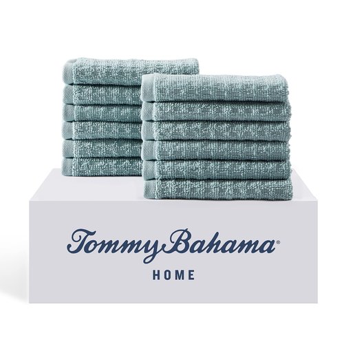 Tommy Bahama- Washcloth Set, Highly Absorbent Cotton Bathroom Decor, Low Linting & Fade Resistant, Oeko-Tex Certified (Northern Pacific Turquoise, 12 Piece)