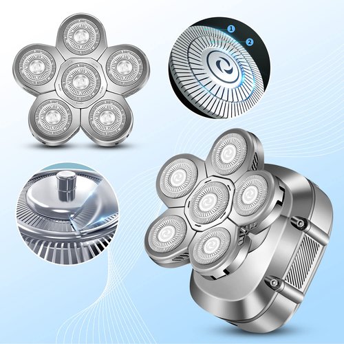 Replacement Head for Electric Shaver Mens Electric Razor Head 6D - Close Head Shavers for Men Replacement Head - Wet & Dry Bald Shavers Blades Waterproof Shavers Replacement Blades Head（Gray）