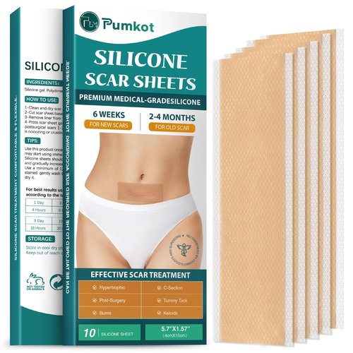 Silicone Scar Sheets, Silicone Scar Tape(5.7” x 1.57” 10 Pcs), Scar Removal Away Strips for Surgical Scars, Keloid, C-Section, Burn et