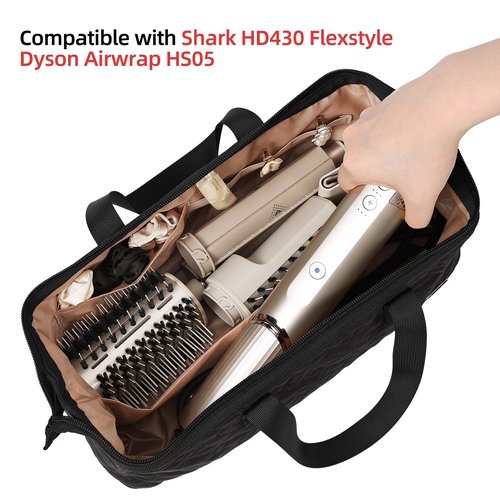 NISHEL Hair Tools Travel Carrying Bag, Portable Hair Air Wrap Dryer Case, Hair Dryer/Curling Iron/Airstraight Attachment Organizer, Black