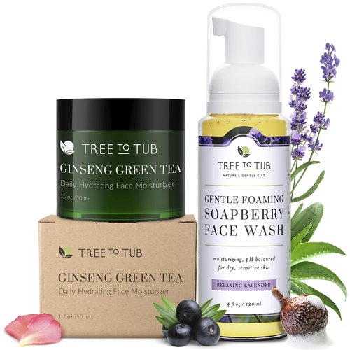 Tree to Tub Hydrating Face Moisturizer for Dry and Sensitive Skin & Sensitive Skin Face Wash for Dry Skin - Hyaluronic Acid Facial Moisturizer & Moisturizing Gentle Face Cleanser for Women & Men