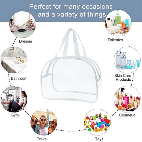 TotePrint Large Clear Butterfly Cosmetic Bag and Travel Pouch with Handle,Durable PVC Material,Zipper Design-Ideal for Makeup,Travel Essentials (Clear)