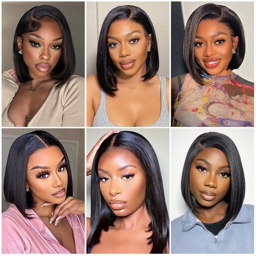 Youngirl Straight Bob Wig Human Hair 14 Inch 13x4 HD Lace Front Wigs for Black Women Glueless Short Bob Lace Frontal Wig Human Hair Pre Plucked 150% Density Natural Black