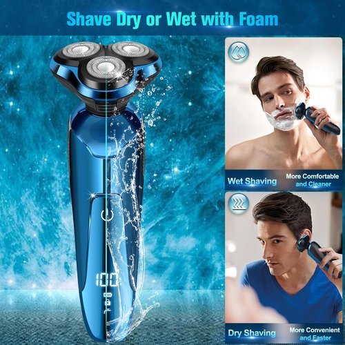 Electric Razor for Men, Cordless 3D Rotary Head Shavers for Men Face, Wet/Dry Waterproof, LED Display, Ideal Gift for Husband/Dad/Boyfriend (Blue)