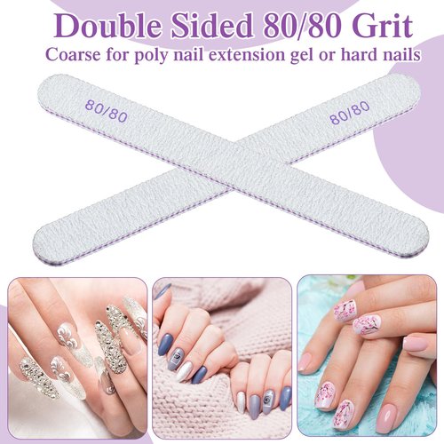 Jutom 200 Pcs Nail Files 80/80 Grit Double Sides Emery Boards Reusable Nail Files for Acrylic Fingernails Professional Manicure Tools for Natural Acrylic Fingernail Home and Salon Supplies