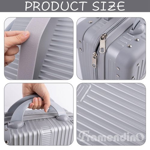 Framendino, Portable Hard Shell Cosmetic Organizer Bag Travel Case Hand Luggage With Elastic Band Silver