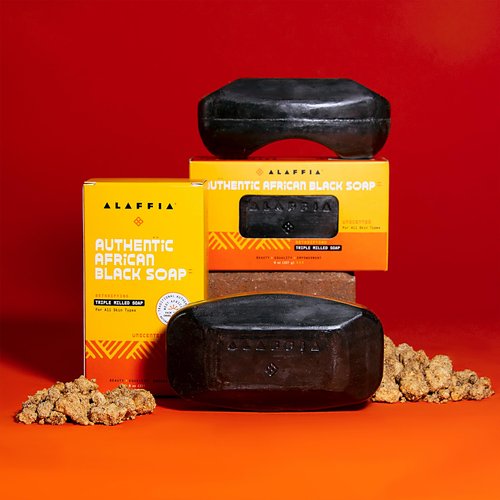 Alaffia Authentic African Black Soap, Unscented, 4-Pack – Detoxifying, Multi-Purpose Triple-Milled Body Soap with Shea Butter for Soft, Hydrated Skin, 8 Oz Ea